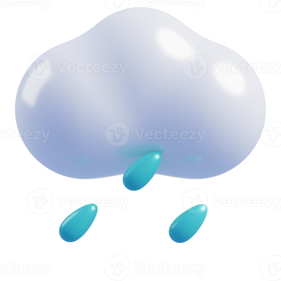 3d mignonne nuage cartoon.weather icône nuage et pluie. 3d le rendu png