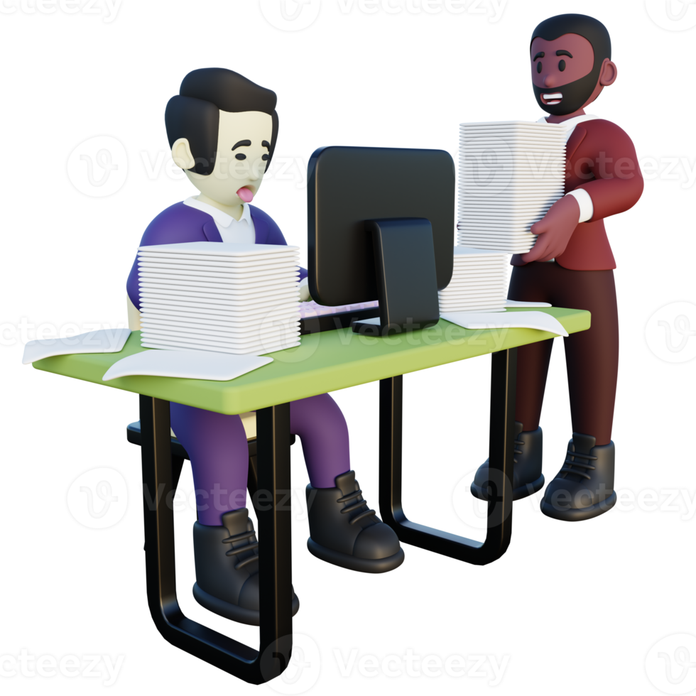 3d illustration de surmené Bureau employé png