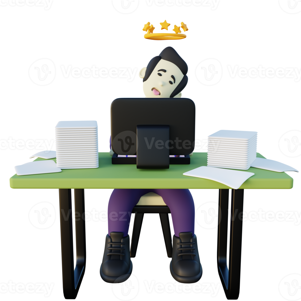 3d Illustration of Exhausted Office Employee png