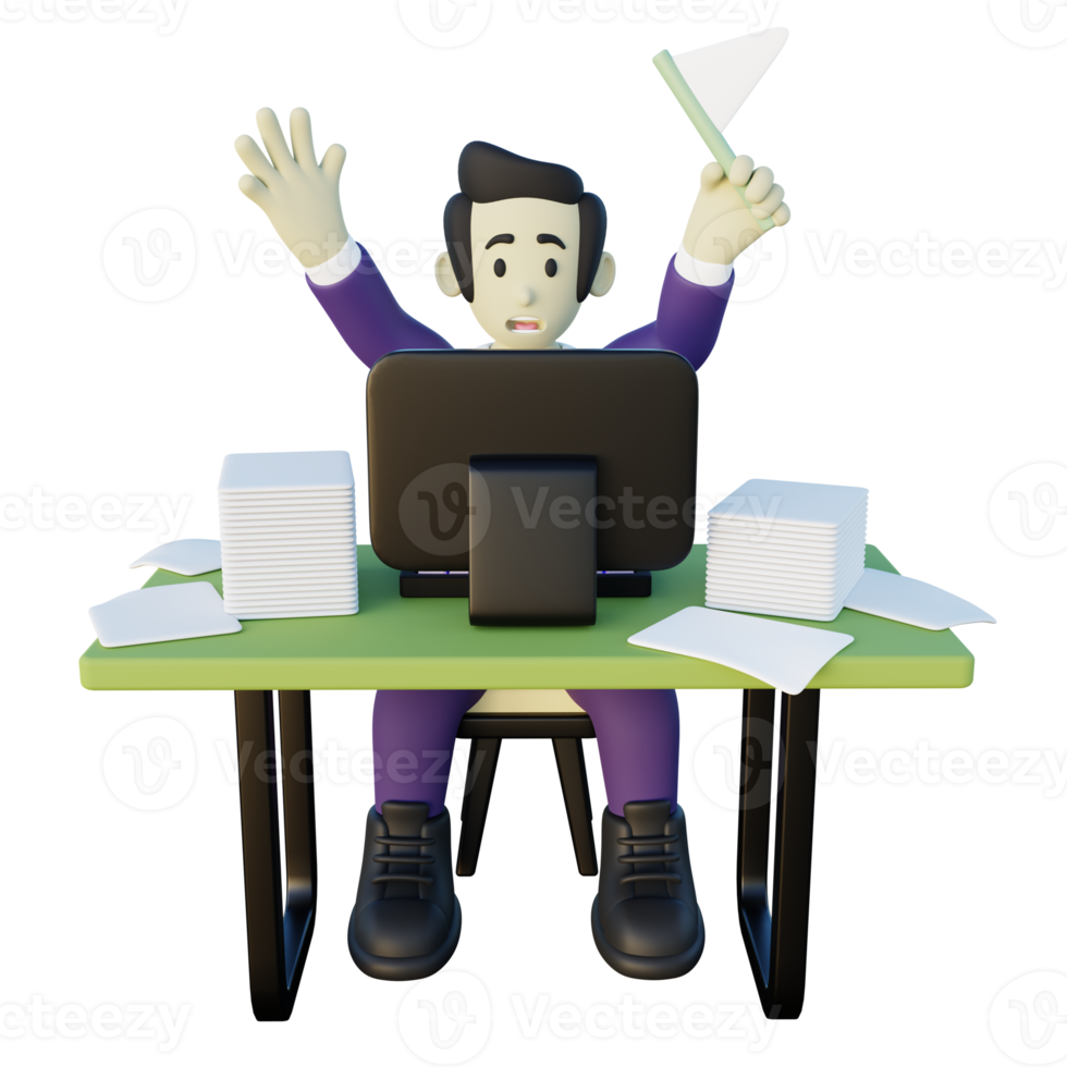3d Illustration of Surrendered Office Employee with White Flag png