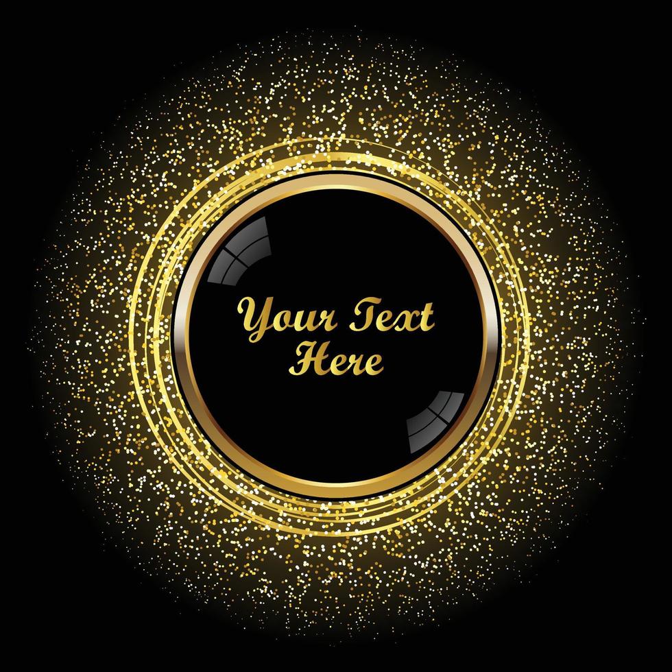 Gold glitter circle border frame on black background vector