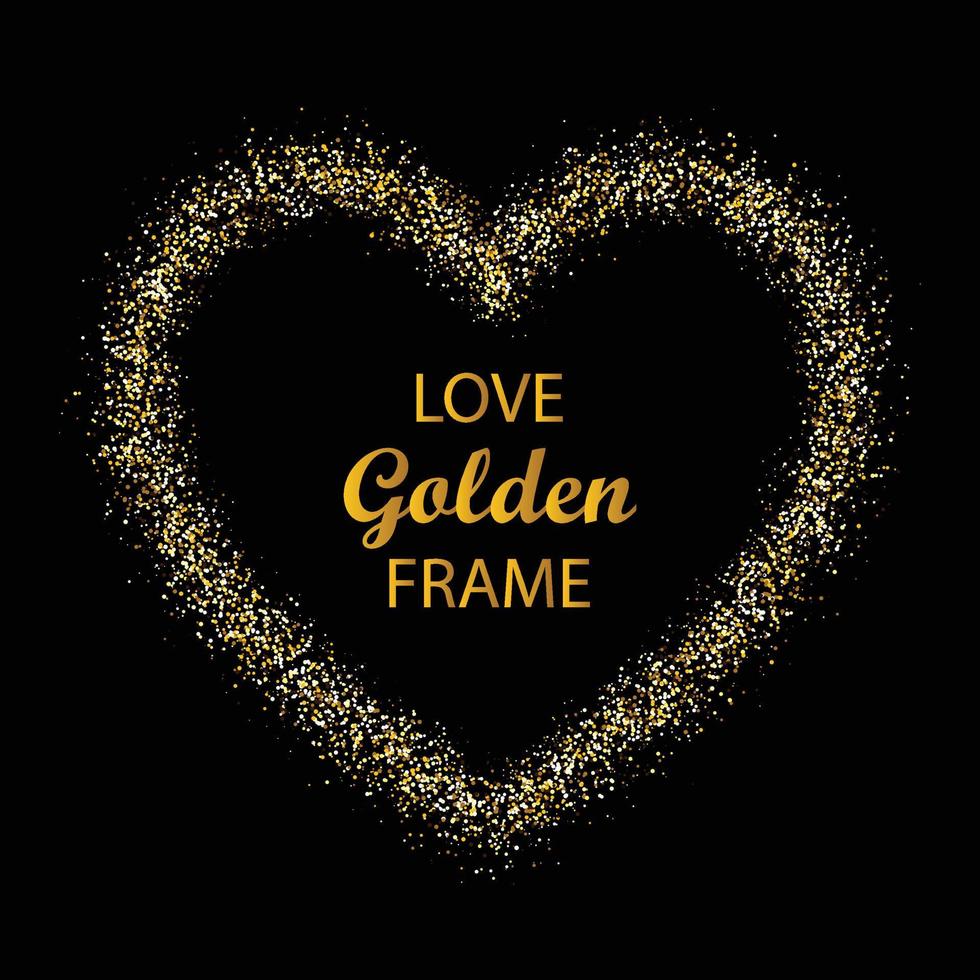 Heart shape gold glitter border frame vector illustration