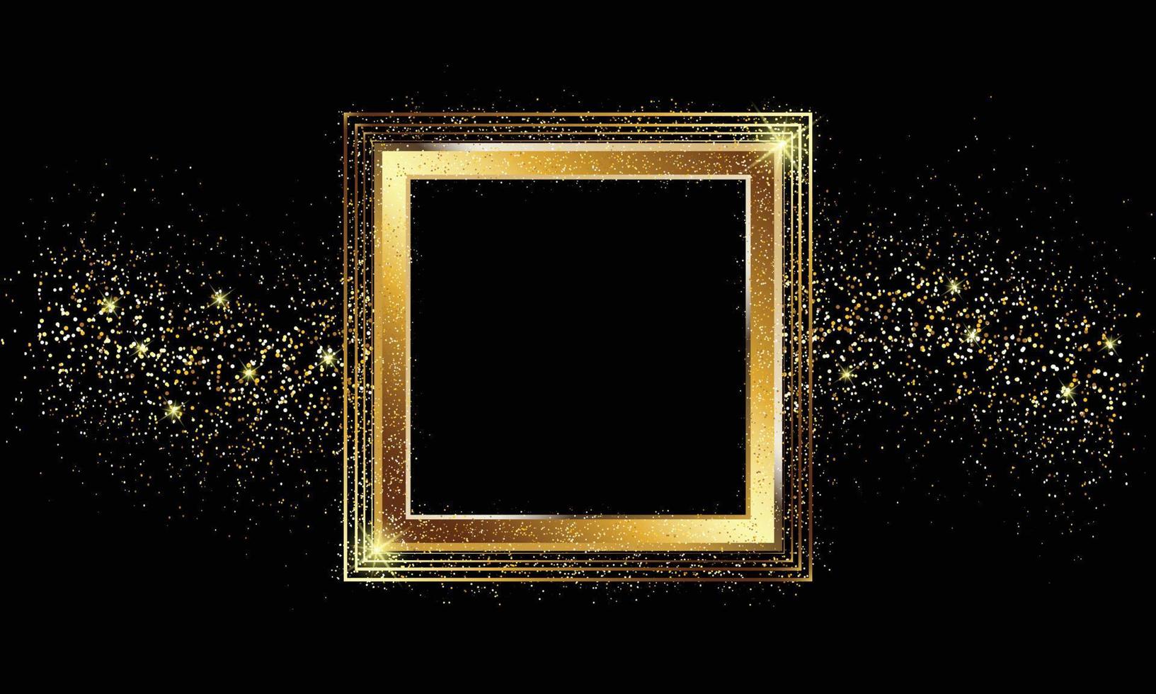Gold frame on a black background with gold glitter vector