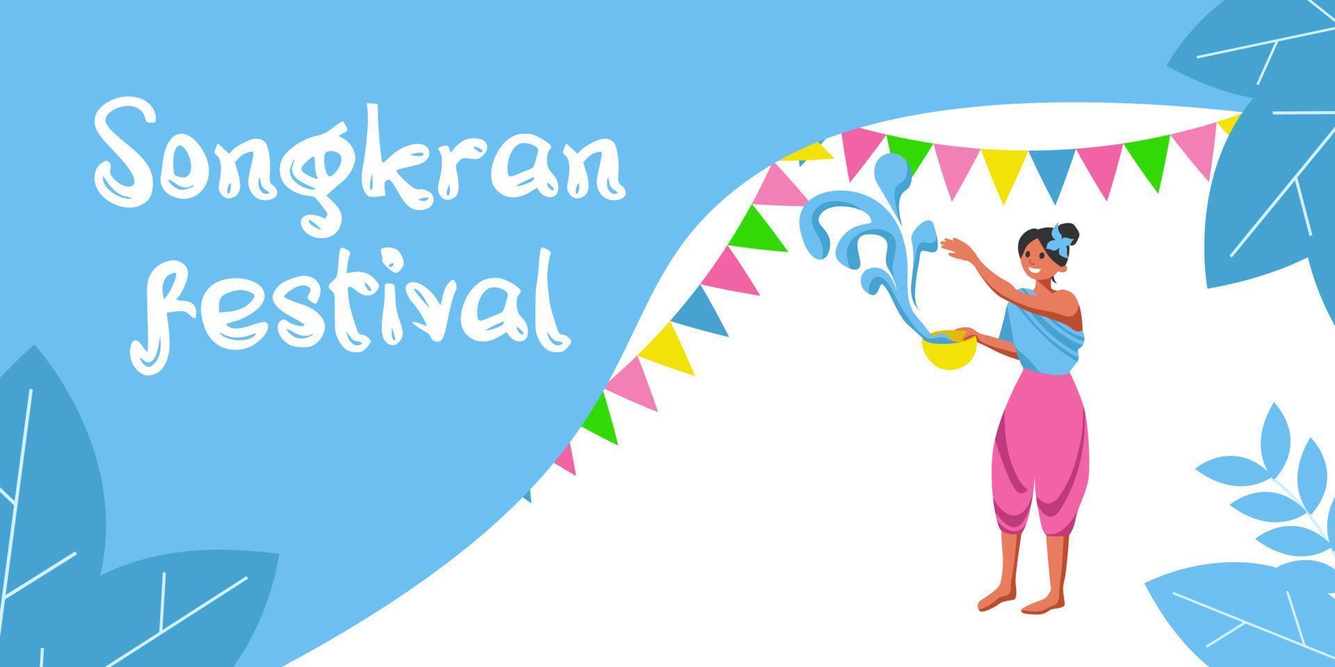 Happy Songkran day horizontal banner. vector illustration.