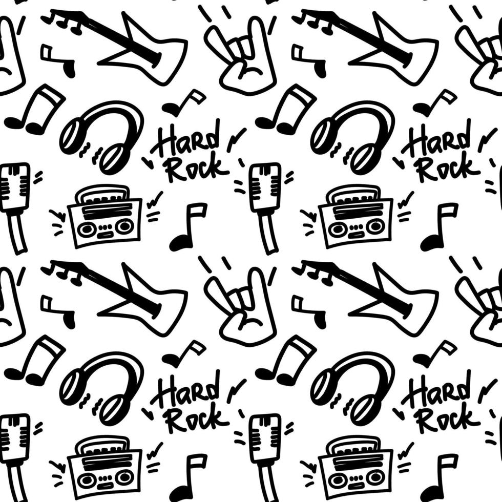 Rock n Roll seamless pattern. Black-white print for textiles, backgrounds, printing. Grunge style, hand lettered, vector illustration.