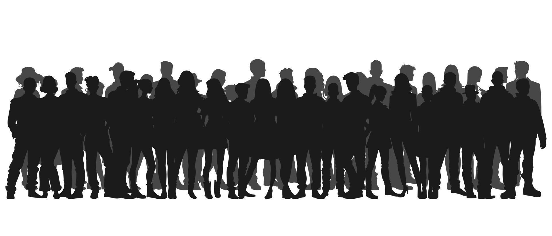 People silhouette set man woman silhouettes crowd of people family children adult young people youth background vector illustration