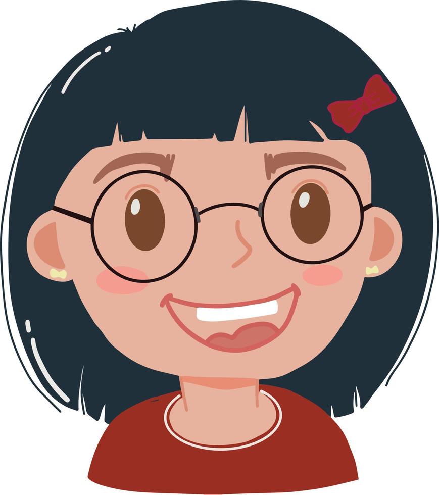 Cute little girl kid with round glasses smiling short hair illustration vector