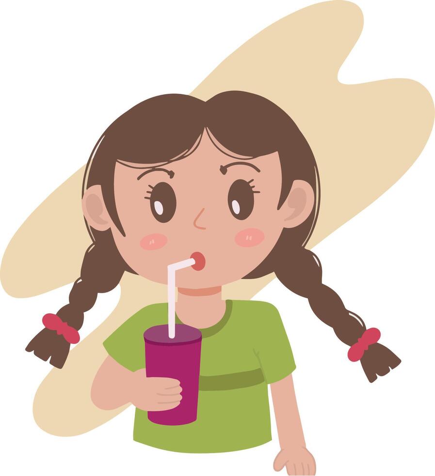 Cute little kid girl drinking water from tumblr and straw enjoy her