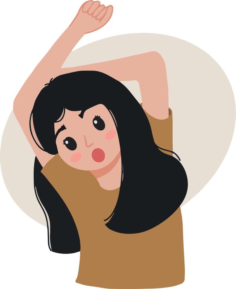 Pretty young girl woman yawning and stretching sleepy expression illustration vector