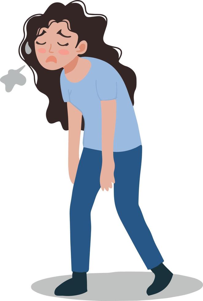 Young woman women cute pretty girl feeling exhausted and tired and emotional burnout mental disorder sick illustration vector