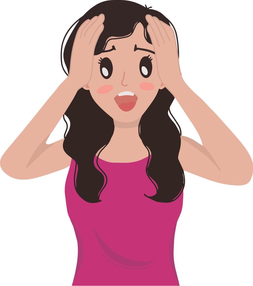 Young woman shocked holding her head with two hands vector illustration