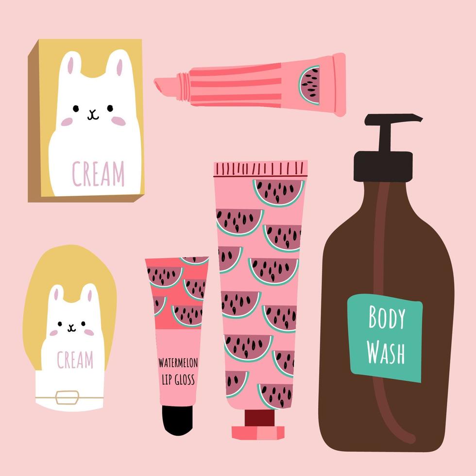 coreano productos cosméticos pegatinas paquete vector