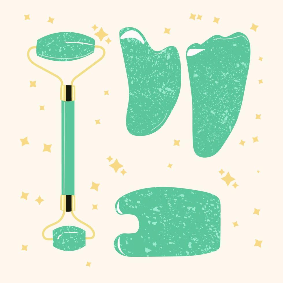 hand drawn jade roller and gua sha set vector