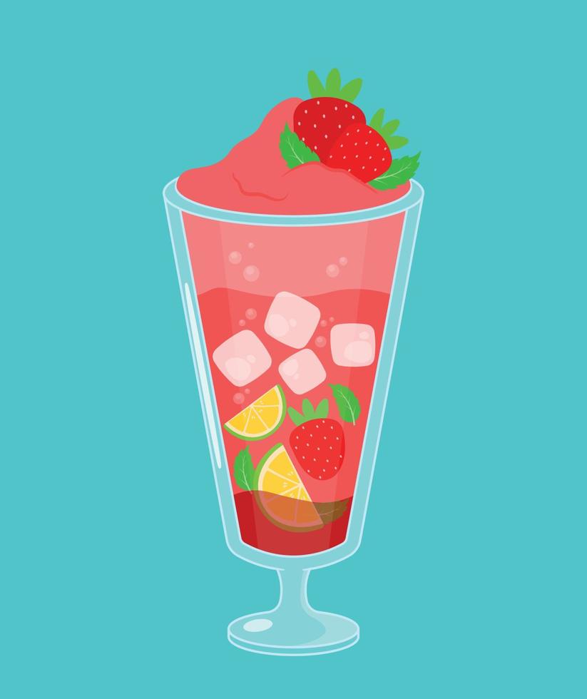 verano bebida con fresa y limón hielo vector ilustración