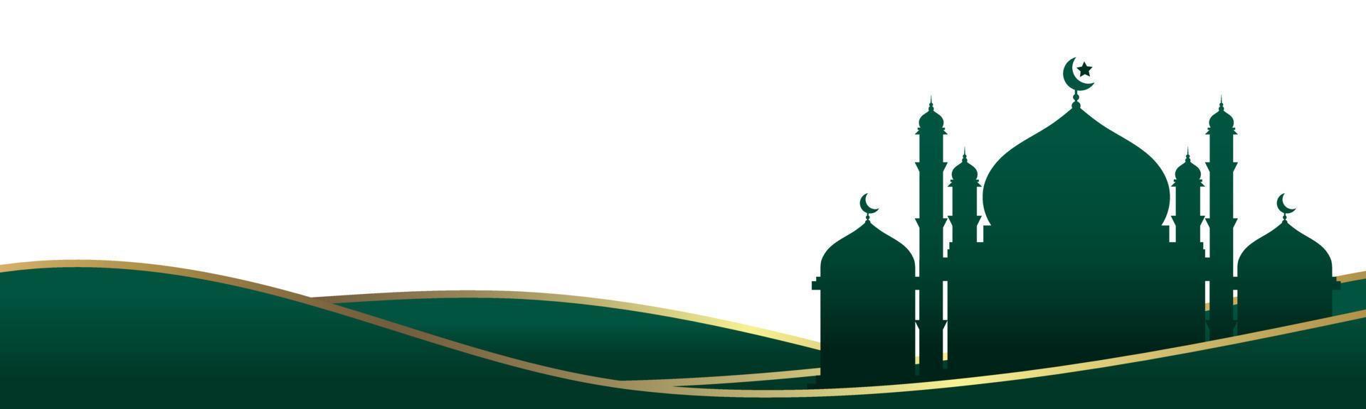 Mosque Landscape Silhouette in Green Border Vector Illustration for islamic Element Decoration