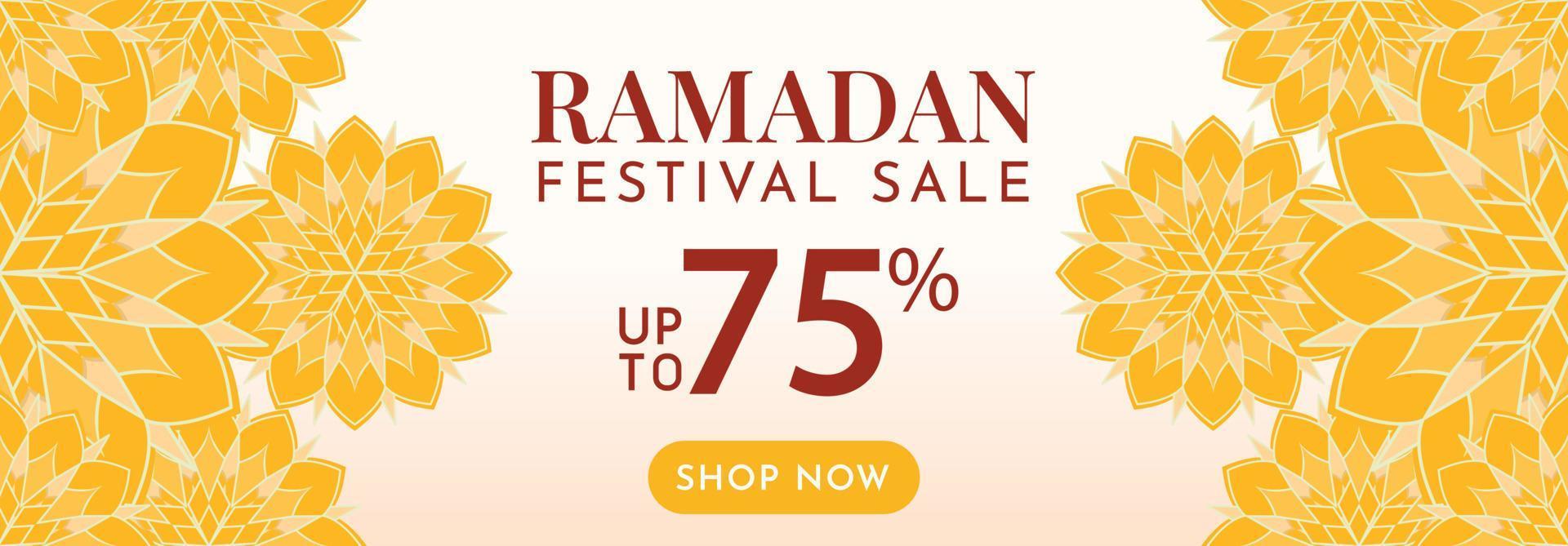 Yellow ramadan kareem banner background festival sale with Islamic pattern isolated illustration vector