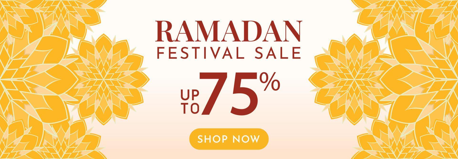 Yellow ramadan kareem banner background festival sale with Islamic pattern isolated illustration vector