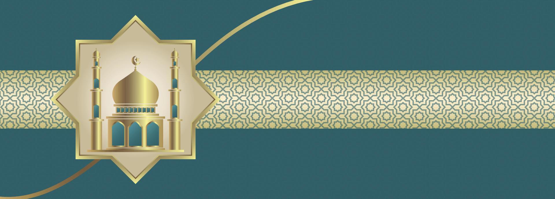 Luxury islamic banner background with Gold and green template design vector
