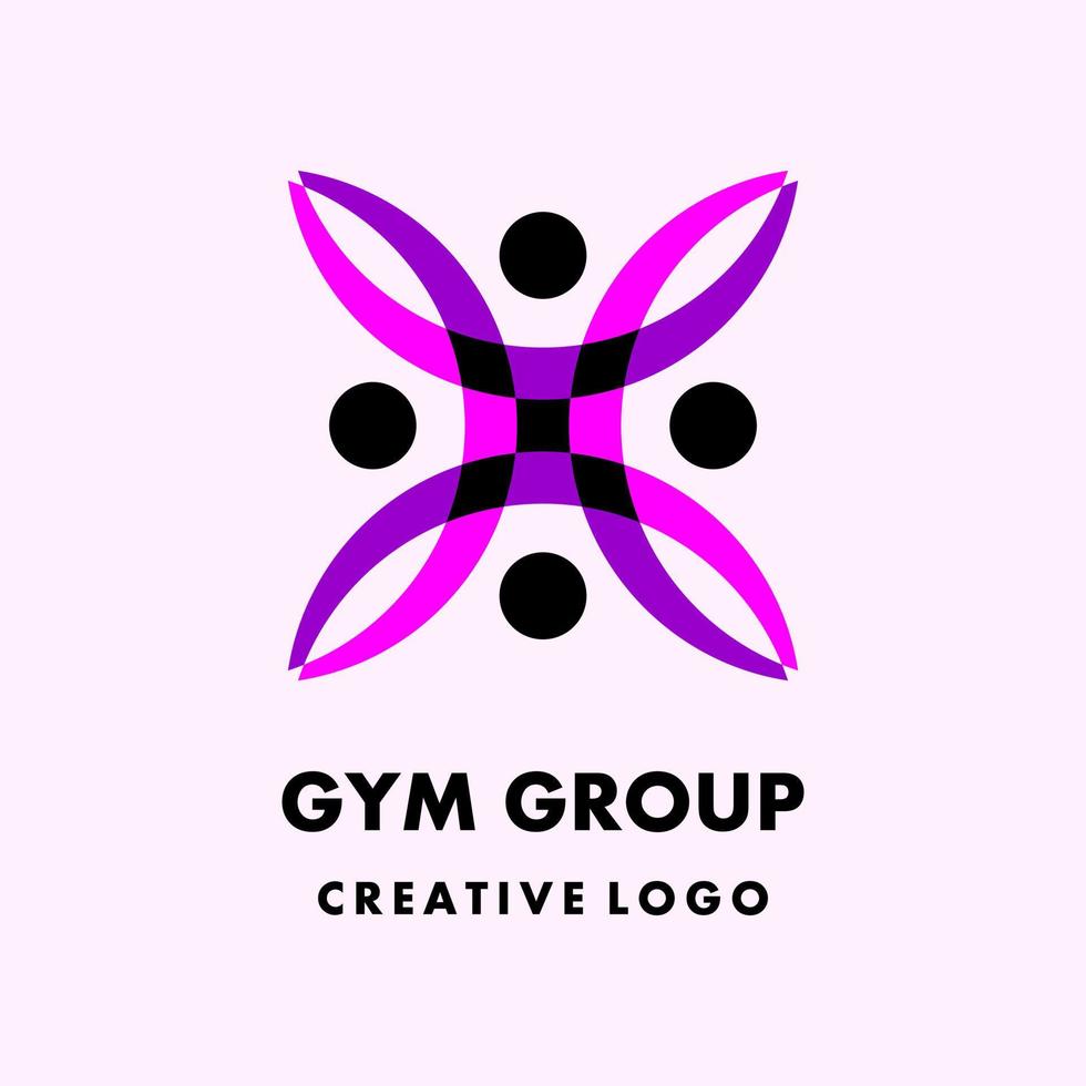 body movement icon. sports elegant vector logo template. logo for a healthy gymnastics group or community. 4 person shape icon in flower