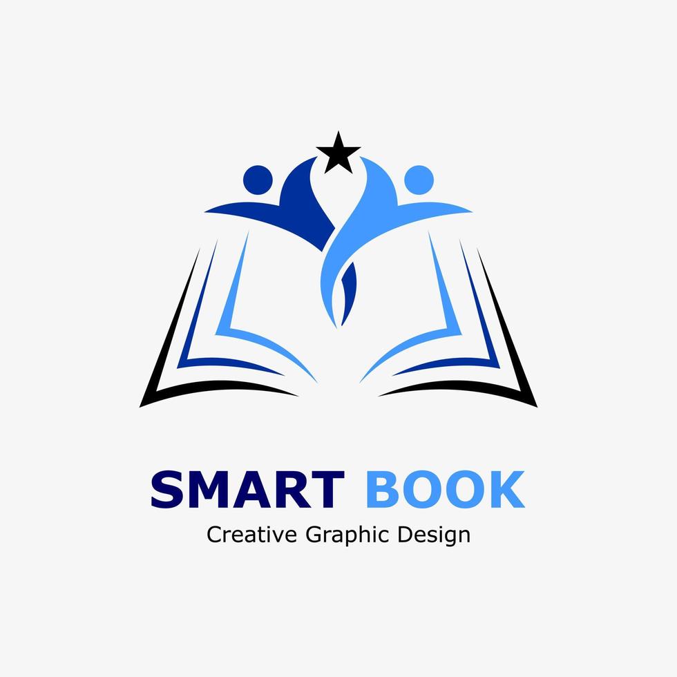 logo símbolo para educación. educación libro icono y dos estudiantes icono participación un estrella. educación vector logo modelo.