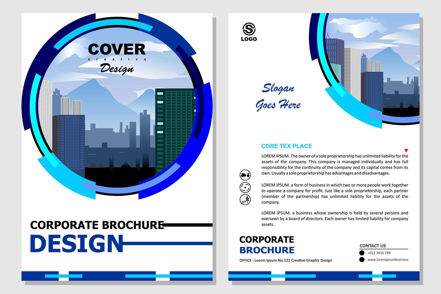 brochure templates, flyers, brochures, posters, cover designs, layout spaces for photo backgrounds, vector illustration templates in A4 size. blue color brochure with round panoramic pattern