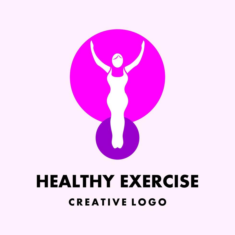 cuerpo movimiento icono. Deportes elegante vector logo modelo. logo para un sano gimnasia grupo o comunidad. silueta de mujer cuerpo y gimnasio pelota