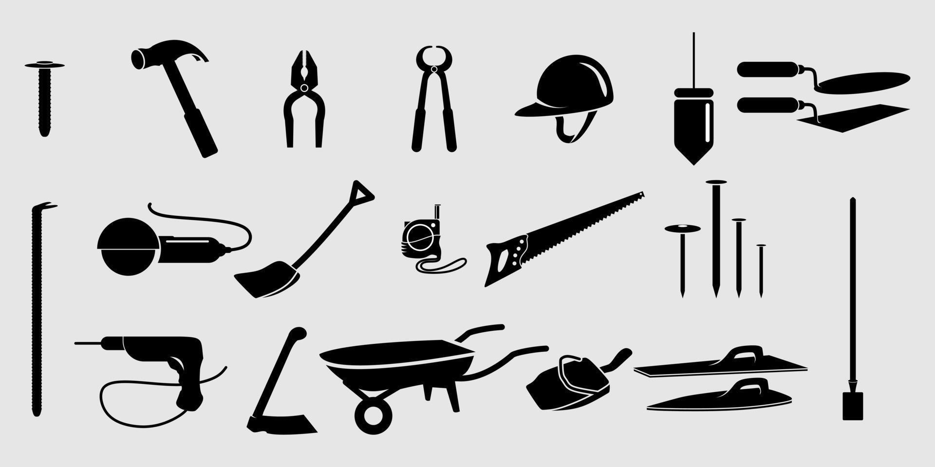 Construction Tool Collection Vector Silhouette Stock Illustration