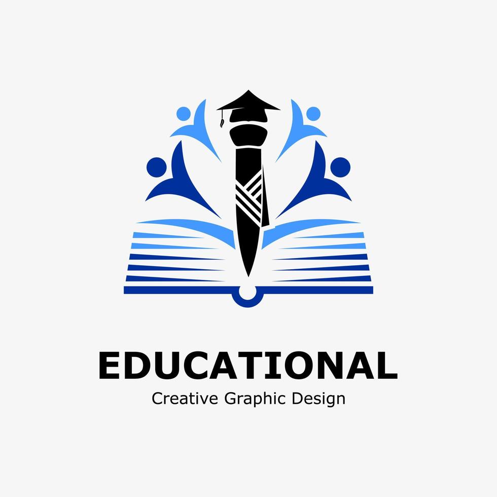 logo símbolo para educación. libro icono, colegio atar, graduación sombrero y estudiante icono. educación vector logo modelo.