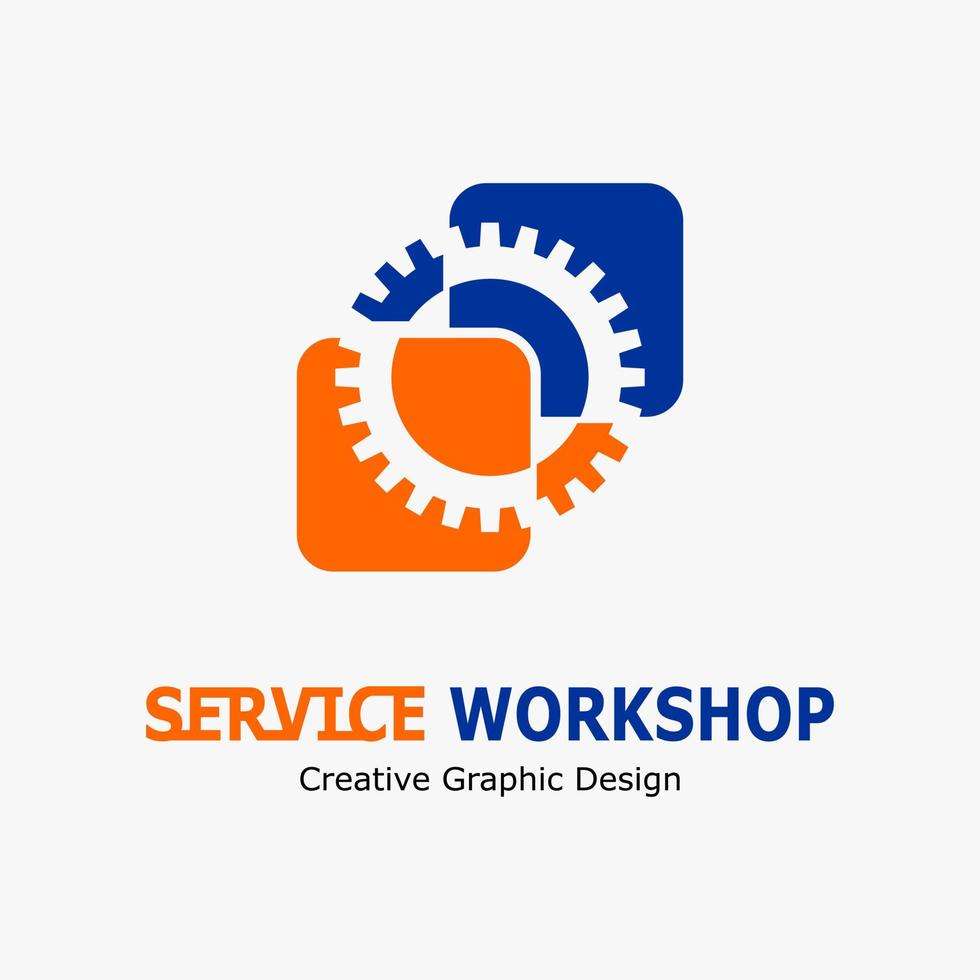 Vector illustration of advertising a repair service. Automotive and motorcycle workshop logo. engine gear icon in two boxes