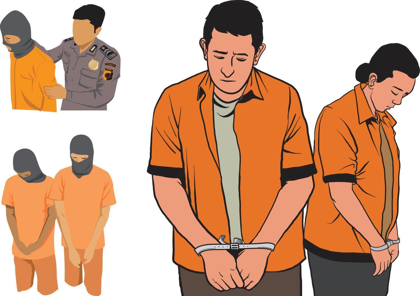 conjunto de detenido delincuente ilustración vector