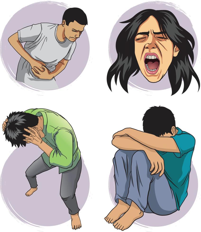 set of depressed emotions illustration vector
