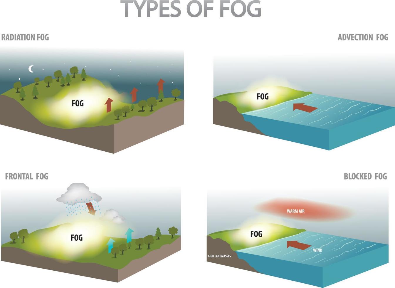 types of fog diagram vector