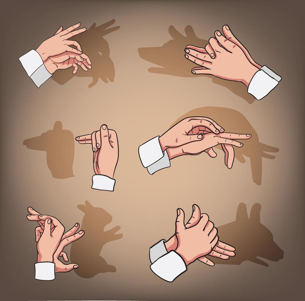 set of hand shadow puppets illustration vector