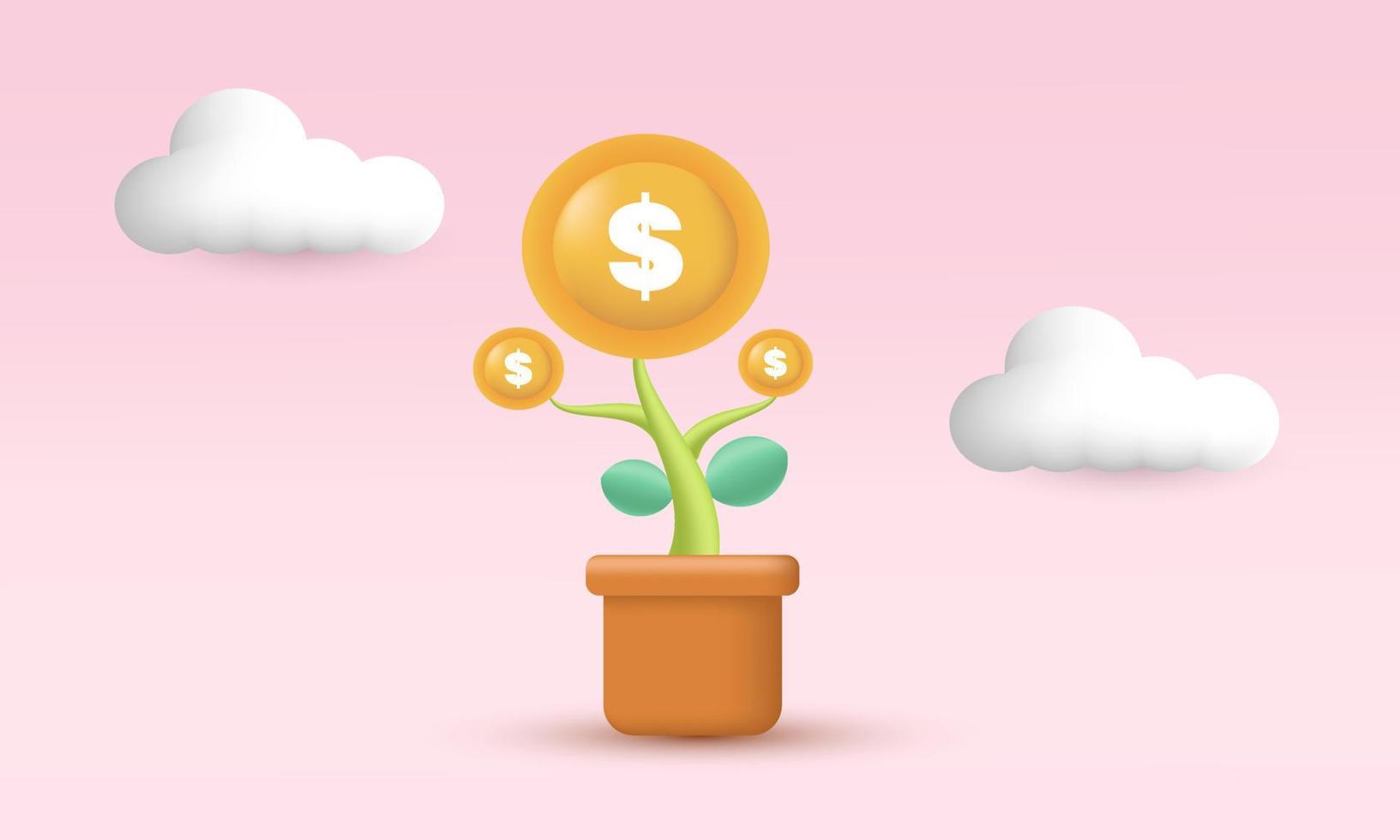 illustration icon unique money tree plant coin dollar business vector