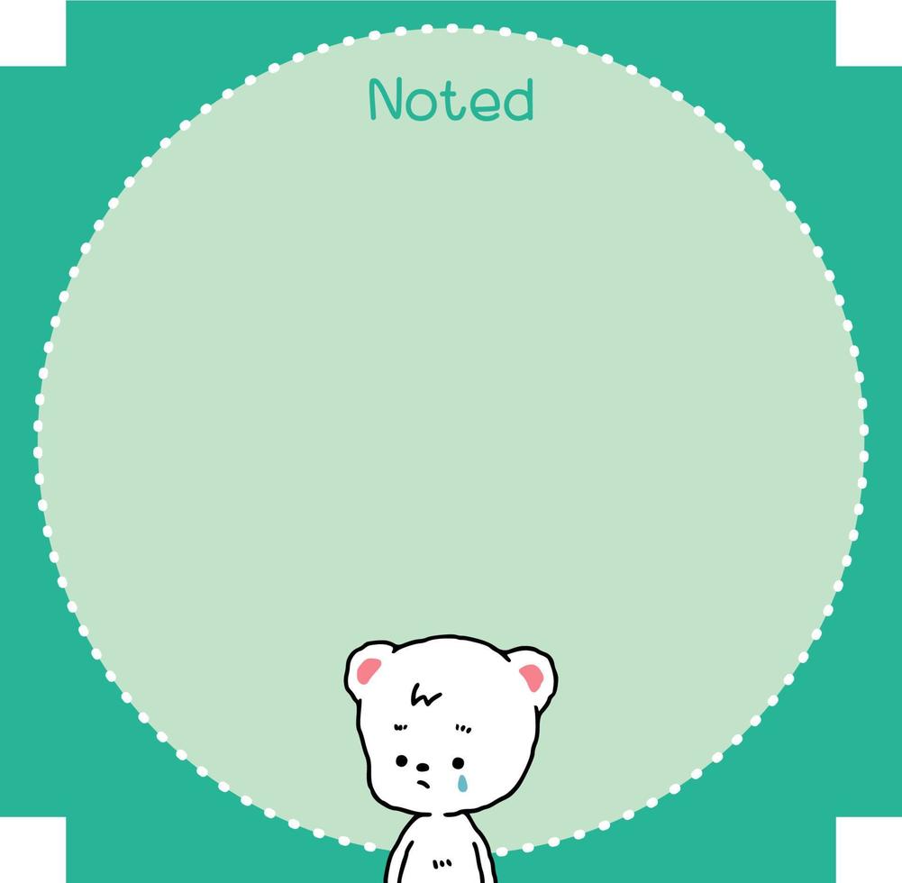 cute hand drawn doodle white bear note paper. Cute card vector illustration.