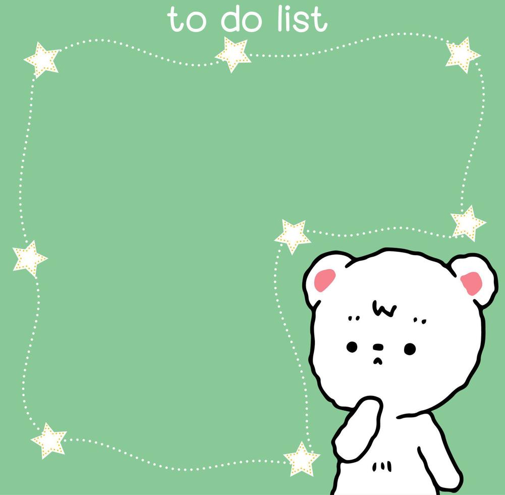 cute hand drawn doodle white bear note paper. Cute card vector illustration.