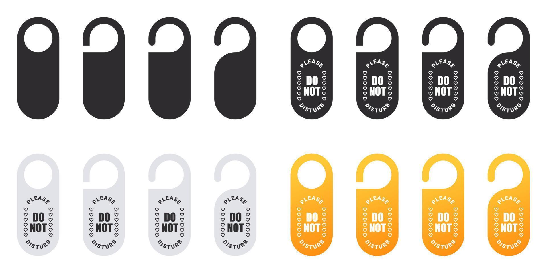 Door hanger signs set. Do not disturb, black and yellow signs of hotel room. Vector Scalable graphics