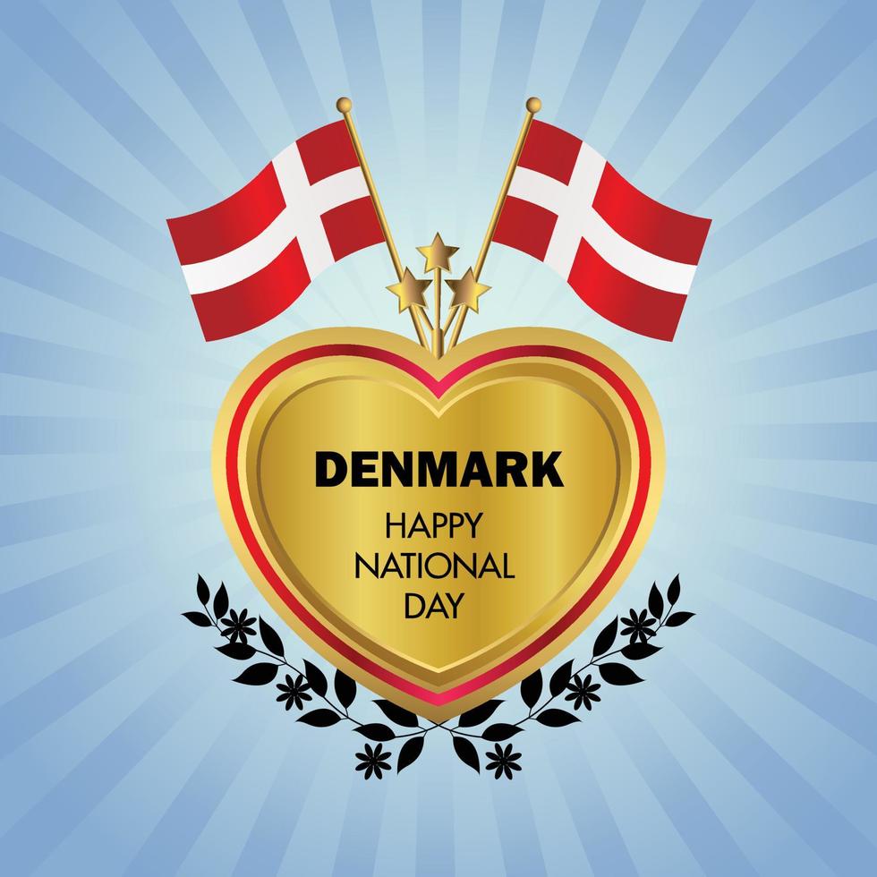 Dinamarca bandera independencia día con oro corazón vector