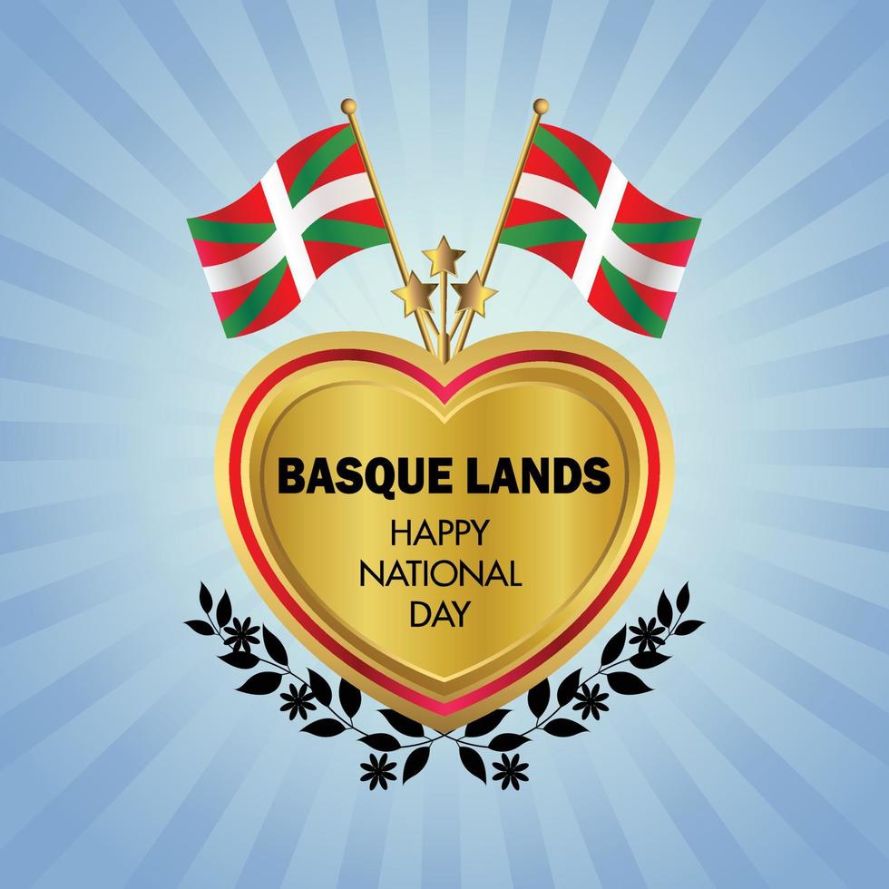 Basque lands flag Independence Day with Gold Heart vector