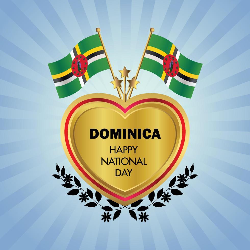 dominica bandera independencia día con oro corazón vector