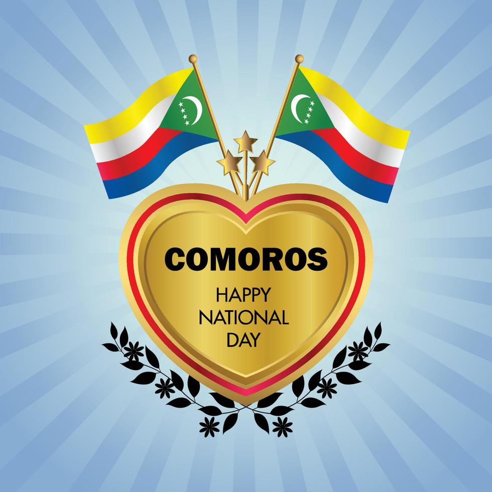 Comoros flag Independence Day with Gold Heart vector