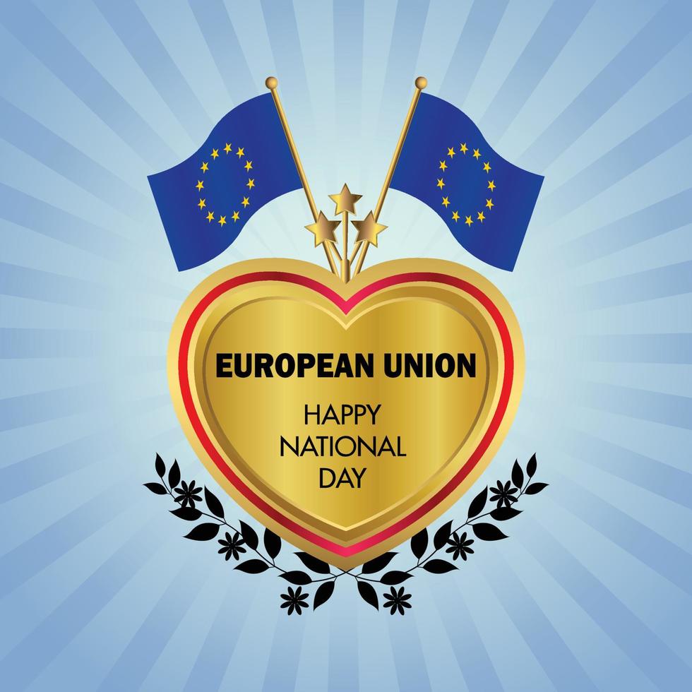 European Union flag Independence Day with Gold Heart vector