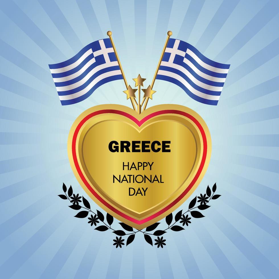 Grecia bandera independencia día con oro corazón vector
