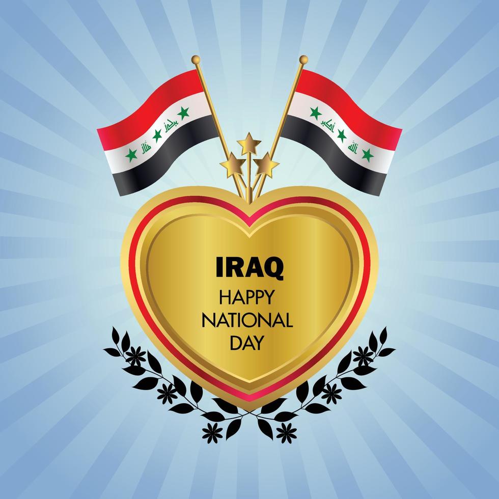 Irak bandera independencia día con oro corazón vector