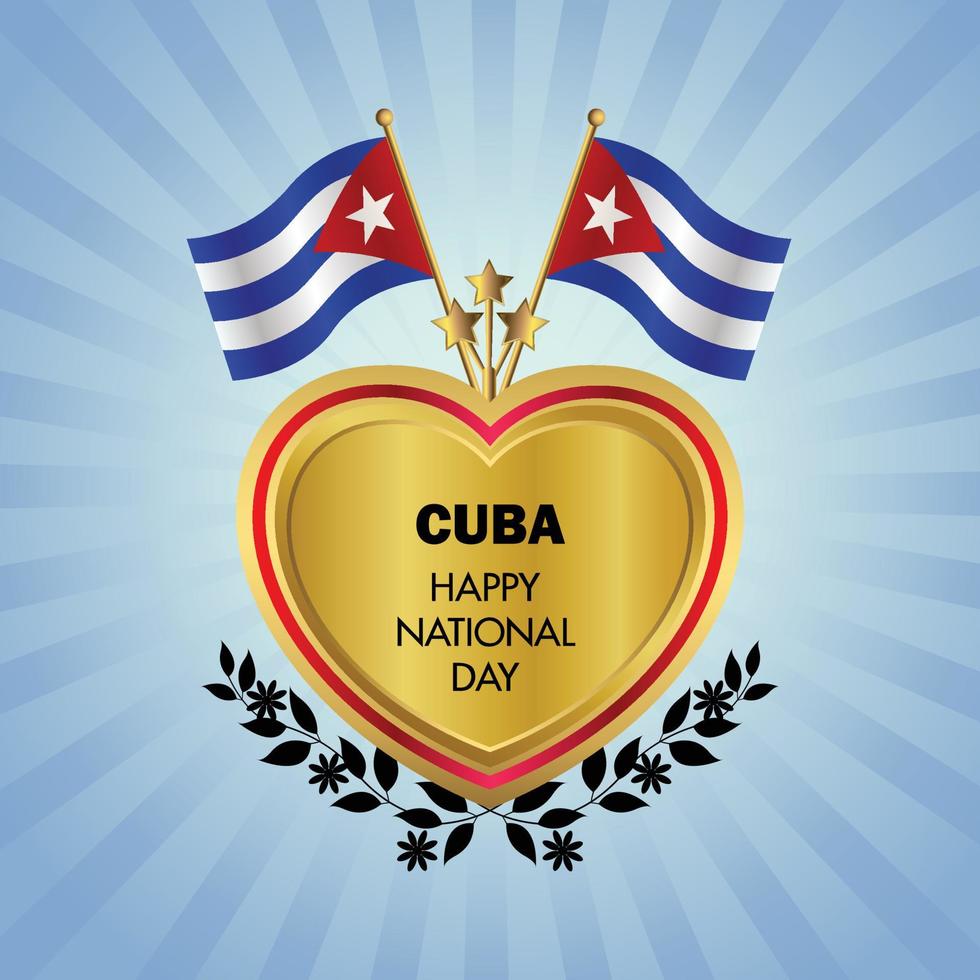Cuba bandera independencia día con oro corazón vector
