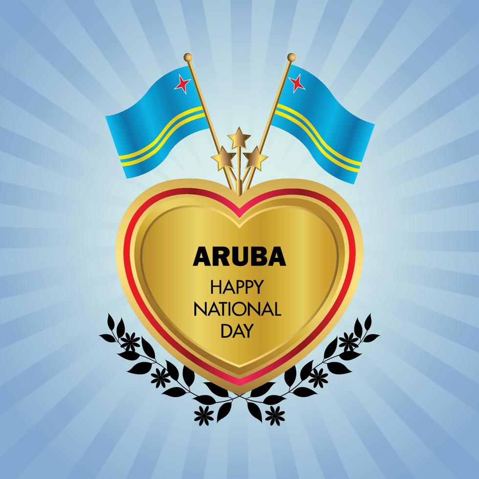 Aruba flag Independence Day with Gold Heart vector