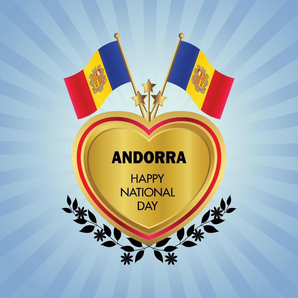Andorra flag Independence Day with Gold Heart vector
