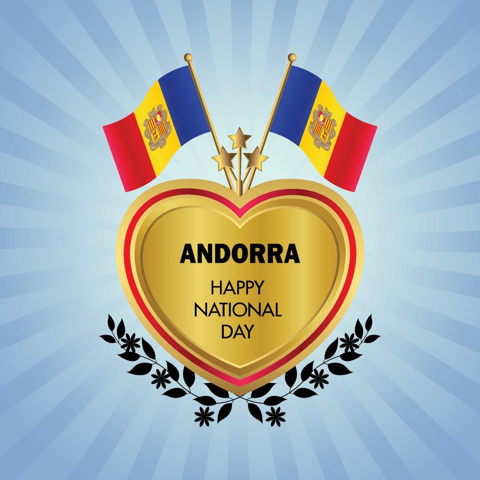 andorra bandera independencia día con oro corazón vector