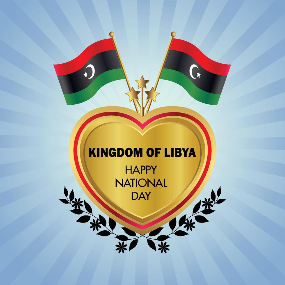 Reino de Libia bandera independencia día con oro corazón vector