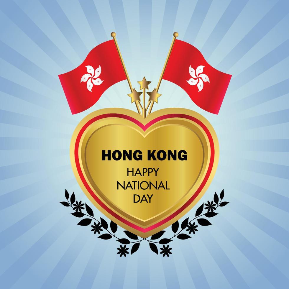 hong kong bandera independencia día con oro corazón vector